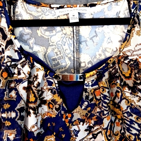 Notations Shirt Womens Medium Boho Floral Abstract Print Keyhole Blouse Top - Picture 7 of 7